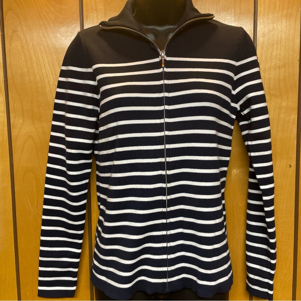 Pura cashmere Classic Navy/White Striped Women's Sweater XS 100%supima‎ cotton